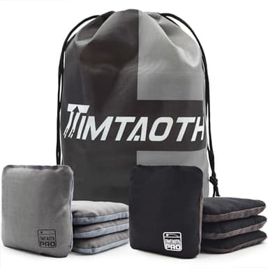 Timtaoth Dual Sided Corn Hole Bags Professional Cornhole Bags Set of 8 Regulation Size Weight Pro Corn Hole Bean Bags Slick and Stick,Black&Gray
