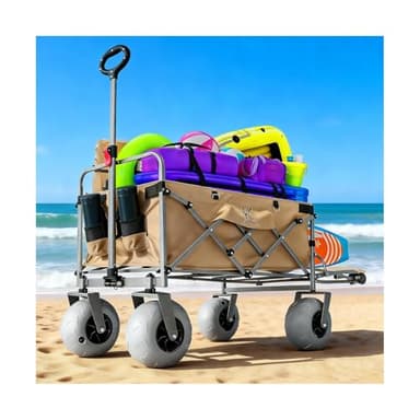 Kesfferch Beach Wagon with Big Wheels for Sand – 10" Balloon Tires & 450lb Heavy Duty Foldable Cart | Removable All-Terrain Design for Camping, Garden, Beach & Groceries