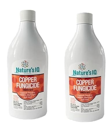 Nature's IQ Copper Fungicide. Controls powdery Mildew, Black spot, and Rust! for use on Roses, Flowers, ornamentals, Fruits, Vegetables, and lawns. 2-16oz Bottles(Twin Pack)