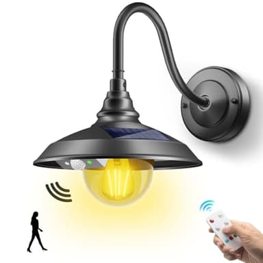 SIEDiNLAR Solar Barn Light Outdoor 3 Modes 2 Lighting, Aluminum Gooseneck Wall Light Vintage Farmhouse Waterproof with Remote & Motion Sensor for Barn Garage Shed Chicken Coop Porch Black (1 Pack)