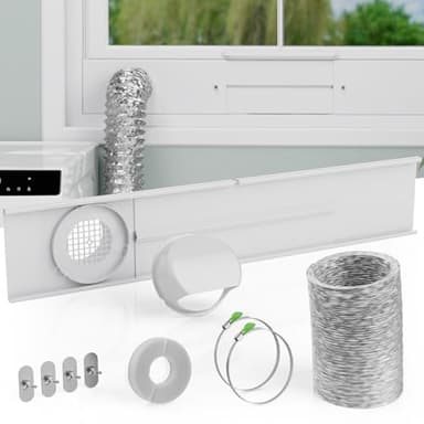 Dryer Vent Window Kit,Adjustable Window Vent Kit with Outdoor Dryer Vent Cover,4 Inch Dryer Exhaust Hose,Adjustable Window Seal Panels for Sliding Windows