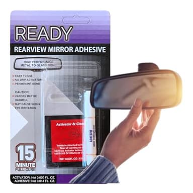 Ready Rearview Mirror Superior Bond Adhesive, Fast Easy Installation, 15min Full Cure, Durable Long Lasting Metal & Glass Bond for All Season Weather