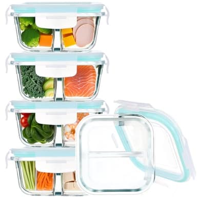 ZUNKNOD 5 Pack Bariatric Meal Prep Containers, Bariatric Must Haves, Glass Bowls for Portion Control, 8 oz Glass Snack Food Containers with Lids, Dishwasher & Microwave Safe (Green)