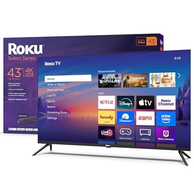 Roku Smart TV – 43-Inch Select Series, 4K HDR TV – Roku TV with Roku Remote – Flat Screen LED Television with Wi-Fi for Streaming Live Local News, Sports, Family Entertainment