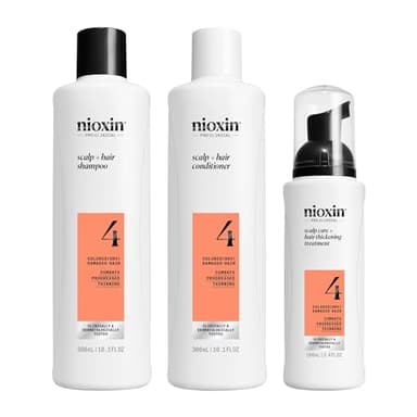 Nioxin Scalp + Hair Thickening System 4 |For Colored or Damaged Hair with Progressed Thinning| With Niacinamide and Biotin | Full Size| 3 Month Supply