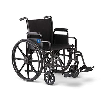 Medline Comfortable Folding Wheelchair with Swing-Back Desk-Length Arms and Swing-Away Footrests, 20”W x 16”D Seat