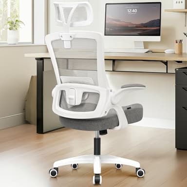 NEO Chair Ergonomic Office Desk Chair High Back Computer Gaming Mesh Chair with Comfy Task Adjustable Arms Lumbar Support Headrest Swivel for Home Office (Grey)