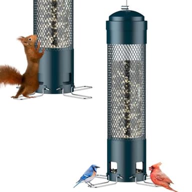 LCSEVEN Bird Feeders for Outdoors Squirrel Proof with Weight-Activated Perches, Hanging Bird Feeder for Outside, Metal Feeder for Wild Cardinal, Finch, Blue Jay, Chickadee, 3LB Seed Capacity, Green
