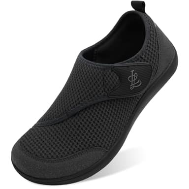 LeIsfIt Mens Wide Diabetic Shoes Adjustable Barefoot Walking Shoes Breathable Zero Drop Sneakers for Wide Width Arthritis Edema Feet Black Size 13