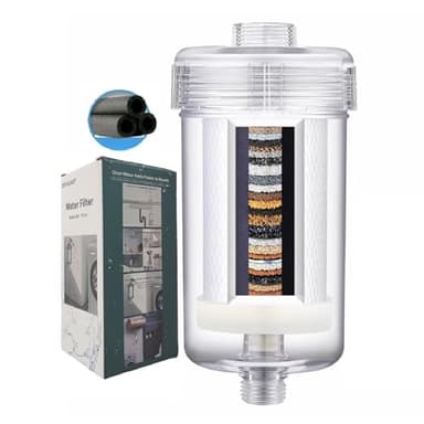 ZHYUUAX 1 Micron High Density Washing Machine Water Filter, Visible Washer Water Filter System, 99.5% Removal of Chlorine Fluoride, Heavy Metals, Odor, Impede Scale, Relieve Dry Skin ACF Shower Filter