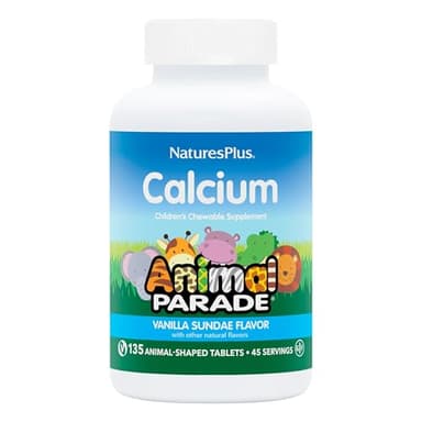 NaturesPlus Animal Parade Calcium, Vanilla Sundae Flavor - 135 Animal-Shaped Chewable Tablets - Vegan, Gluten Free - 45 Servings