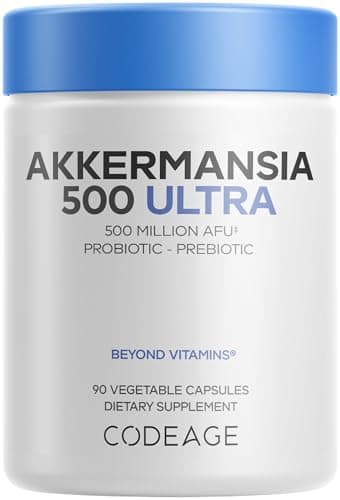 Codeage Akkermansia Muciniphila Probiotic Ultra - High-Potency 500M AFUs Akkermansia Probiotic Supplement - Enhanced Daily Probiotic & Prebiotic, Chicory Inulin - 3-Month Supply - 90 Capsules