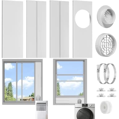 BEWAVE Dryer Vent Window Kit, Window Vent Kit Fit with 4” Ducting Dryer Vent Hose & 5.9” AC Hose for Sliding Window, Adjustable Vent Kit for Inline Duct Fans, Air Conditioner, Dryer, Grow Tents