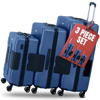 TACH Patented Connecting Hard Shell 3 Piece Luggage Set - 20, 24 & 28 inch Luggage | Carry-On, Medium & Large Rolling Suitcases - Midnight Blue