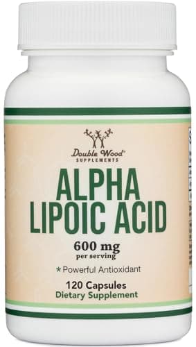 Alpha Lipoic Acid 600mg per Serving, 120 Capsules (Third Party Tested, Non-GMO, Gluten Free, Vegan Safe) Potent Antioxidant for Cardiovascular Health (ALA Supplement) by Double Wood