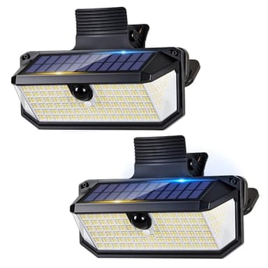 LUHLEE 416 LEDs Clip On Solar Lights Outdoor, 1500LM & 300° Angle Bright Motion Sensor Outdoor Lights with 3 Lighting Modes, IP65 Waterproof Flood Solar Light for Fence, Patio, Backyard, Gutter 2Pack