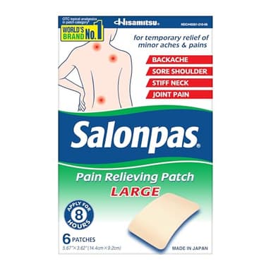 Salonpas Pain Relieving Patch, Large, 6 Count, for Back, Neck, Shoulder, Knee Pain and Muscle Soreness, 8 Hour Pain Relief