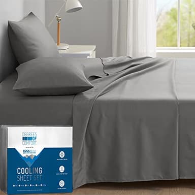 Degrees of Comfort Coolmax® Cooling Bed Sheets Queen Size for Hot Sleepers, Moisture Wicking Sheet Set for Night Sweats, Deep Pocket, Ultra Soft, Cozy for All Seasons, Grey 4 Pieces