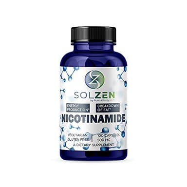 Pure Affinity LLC B3 Nicotinamide 500 mg Effective Flush-Free Niacin. Energy Booster, Cell Regenerator, That Supports Cognitive Decline, Anti-Aging and Helps Breaks Down Carbs & Fats (100 Count)