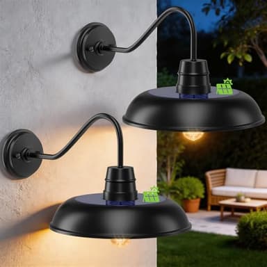 Yolsunes Solar Barn Light for Outside, 12 Inch Solar Gooseneck Barn Light, Dusk to Dawn Outdoor Wall Lights Waterproof Industrial Exterior Farmhouse Wall Sconce for Porch Barn Garage Patio, 2 Pack