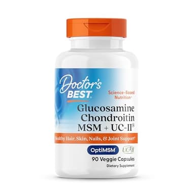 Doctor's Best Glucosamine Chondroitin MSM + UC-II - Joint Health Support Supplement for Women & Men, Nutritional Support for Joint Strength, Hair, Skin, & Nails, Gluten Free, Non GMO - 90 Veg Capsules