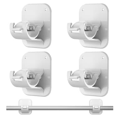 JHCJHC No Drill Curtain Rod Brackets No Drilling Holder 20lb - Renter Friendly Self Adhesive Hooks for Apartment Dorm Classroom Essentials Decor Hanging Drapes Rv Over Blinds Kitchen Bedroom Home