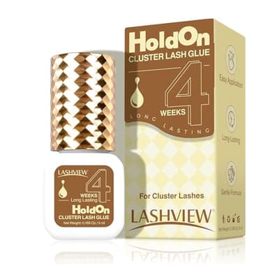 LASHVIEW Upgrade Sensitive Lash Cluster Glue,Strong Hold Cluster Lash Glue Long Lasting 4+ Weeks Waterproof & No Irritation Hypoallergenic Formaldehyde-Free for Open Eyes DIY or Professional (5ML)