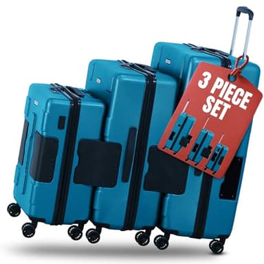 TACH Patented Connecting Hard Shell 3 Piece Luggage Set - 20, 24 & 28 inch Luggage | Carry-On, Medium & Large Rolling Suitcases - Sky Blue