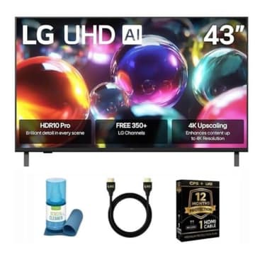 LG 43 Inch Class UA7000 Series LED AI 4K UHD Smart webOS TV 2025 HDR Voice Control Wi-Fi ThinQ AI w/Monster MCGOLDUHD5 HDMI Cable, 12 Mo CPS Protection & SURF201V Screen Cleaner