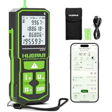 Laser Measuing Tool with Bluetooth APP, 200ft, ±1/16" High Accuracy, Huepar Rechargeable Green Beam Laser Distance Meter Multiple Measurement Modes, IP54 Durable for Home & Construction