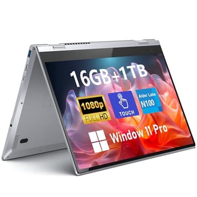 FUNYET Touchscreen Laptop Computer 2026, 14 Inch 2 in 1 Gaming Lap Top Windows 11 Pro, 16GB RAM 1TB SSD, Intel N100 Processor, Office 365, Fingerprint Unlock, Backlit Keyboard, Wi-Fi 6