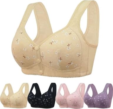 Daisy Bras for Older Women No Underwire Front Closure Comfort Senior Wireless Snap Closing Bra Apricot 40C