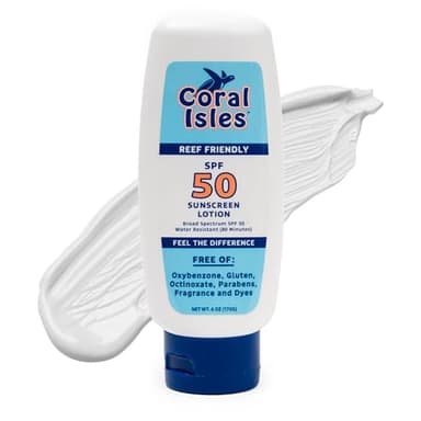 Coral Isles Sunscreen SPF 50 | Hawaii Reef-Safe Act Compliant | Octinoxate & Oxybenzone Free | Broad Spectrum UVA/UVB Protection | Water Resistant 80 Min. | Fragrance Free | 6 Fl Oz Lotion