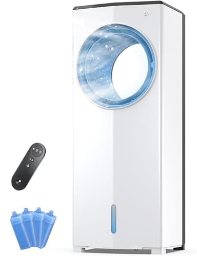 FLOWBREEZE Windowless Portable Air Conditioner, 26" Small Evaporative Air Cooler for Room No Window, 3-Speed Settings, 4 Modes, 7H Timer, Remote Control, 4 Ice Packs, Quiet AC Unit for Bedroom, Black