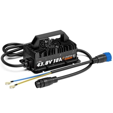 LiTime 36V (43.8V) 10A Lithium Battery Charger, IP66 Waterproof AC-DC LiFePO4 Battery Charger Support 0V Wake Up, Overcharge & High-Temp Protection Trickle Charger for Golf Cart, RV, Boat