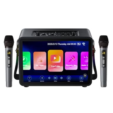 Karaoke Machine for Adults，Built-in 14.0" Touch Screen,with Lyrics Display, Karaoke System with 400W Speaker,Portable PA System with 2 Wireless Microphones for Home Outdoor Party (1688S)