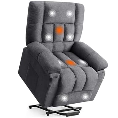 DUMOS Power Lift Recliner Chair with Vibration Massage and Heat for Elderly, Ergonomic Overstuffed Breathable Fabric Reclining Chair with 3 Pockets, Remote Control, Living Room, Bedroom, Grey