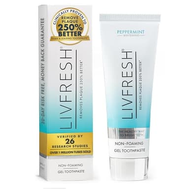 LIVFRESH Toothpaste Gel, Clinically Proven to Remove Plaque 250% Better, Improves Gum Health 190% Better, Prevents & Reduces Tartar, Peppermint