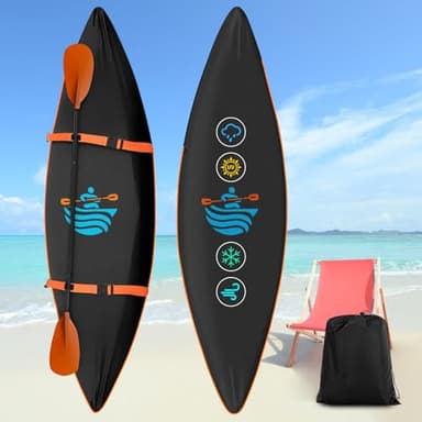 Kayak Cover 600D Waterproof Dust Resistant Heavy Duty Full Oxford Fabric Canoe Cover for Indoor/Outdoor Kayak/Canoe/Paddle Board with Storage Bag Kayak Covers for Outdoor Storage (12-14FT)