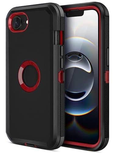 Jiunai for iPhone 16e Case, Heavy Duty Shockproof Rugged Screenless, Dual Layer Dust Proof Protective, Matte Hybrid Cell Phone Cover for iPhone 16e 6.1 inches 2025 Men Women Teen Black Red