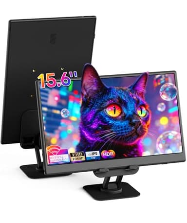 Wireless Portable Monitor for Laptop/PC, 15.6" FHD IPS Travel Monitor with Stand, Built-in G-Sensor, Auto Rotate, HDMI/Type-C, Eye Care, PU Bag, VESA Mount for Mac/Phones/PS5/PS4/Xbox/Switch