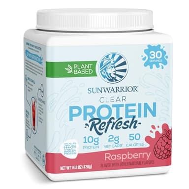 Sunwarrior Clear Protein Powder Plant-Based Water Mix, Vegan and Refreshing Protein and Hydration Supplement 10g Per Serving Raspberry Flavored 420g Tub 30 Servings