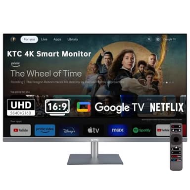 KTC 32 Inch 4K Smart Monitor, Google System UHD (3840x 2160) Smart Monitor with Speakers, Netflix Licensed, Type-C 65W PD, WirelessDisplay, HDR, Bluetooth, Hey Google Voice Remot, VESA Support, A32Q8