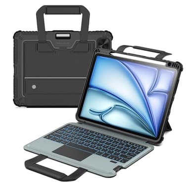 Nillkin Carry Go Keyboard Case for iPad Air 11-inch (M3/M2)& Air 5th/4th Generation with Handle, iPad Pro 11(1st/2nd/3rd/4th Gen) Rugged Case with Detachable Keyboard, Trackpad, 7-Color Backlit, Black