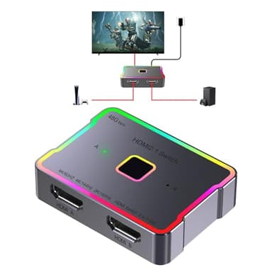 SKUYA hdmi Switch 4K 120hz 144hz 240hz Splitter 2 in 1 Out 8K 60hz switcher 2.1 Hub Aluminum hdmi switcher selector for Gaming PS5/PS4,Xbox, Apple TV,roku,Computer,hdr10,Dolby Vision