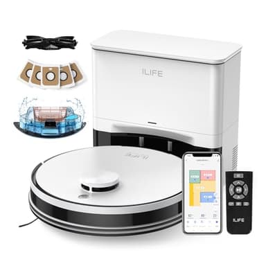 ILIFE A30 Pro Robot Vacuum and Mop, Self Emptying Station for 60 Days, 5000Pa Suction, LiDAR Navigation, No-Go Zones, 2.4G WiFi/App/Alexa/Remote Control, Clean Hard Floors to Medium-Pile Carpet, 110V