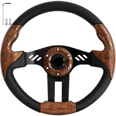 Golf Cart Steering Wheel for EZGO TXT/RXV, Club Car DS/Precedent/Tempo, Yamaha G29/Drive/Drive 2 and Most Golf Cart Models, PVC Material Wooden (Required Adapter Not Included)