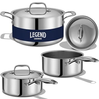 LEGEND COOKWARE 5-Ply Stainless Steel Cookware Set, 6-Piece Pots and Pans Set - Induction Compatible, Oven Safe 800°F - Non-Toxic, No Coatings - Built to Last Generations