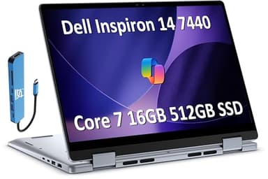Dell Inspiron 14 7440 2-in-1 Business Laptop (14" FHD+ Touchscreen, Intel Core 7 150U(> i7-1355U), 16GB RAM, 512GB SSD) Fingerprint Reader, Backlit, IST Hub, FHD Webcam, Win 11 Home w/Copilot