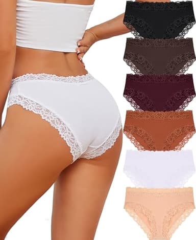 Knowyou Cotton Underwear for Women Cheeky Bikini Womens Underwear Pack Sexy Lace Wasit Hipster Brief Panties for Ladies-M
